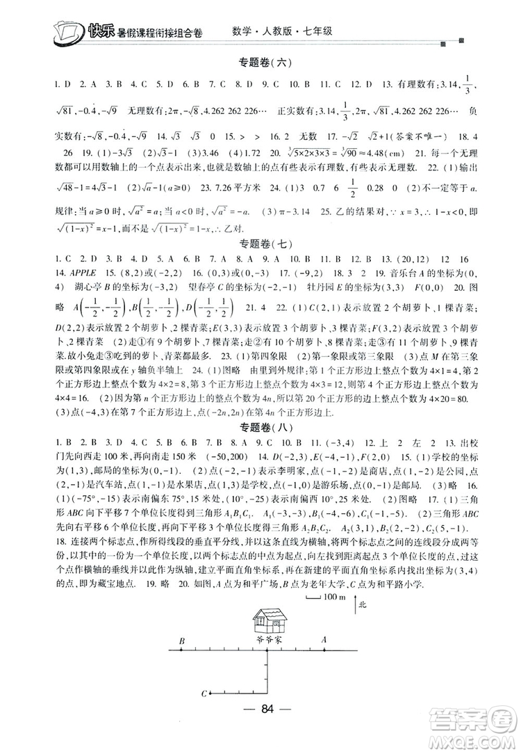 讀者書苑2019快樂暑假課程銜接組合卷七年級數(shù)學人教版答案