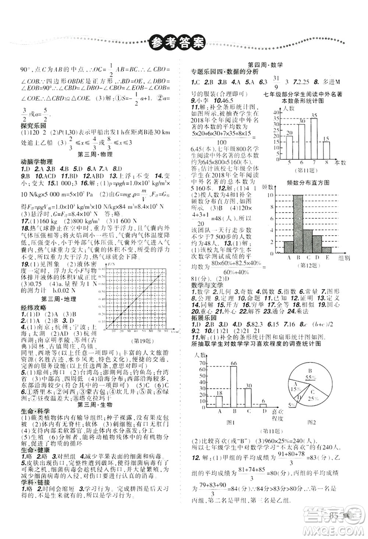 遼寧師范大學出版社2019暑假樂園八年級理科版答案