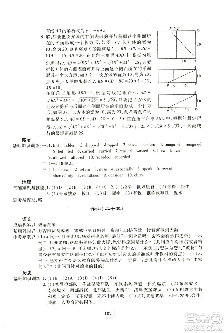 四川教育出版社2019新課程實踐與探究叢書暑假生活八年級答案