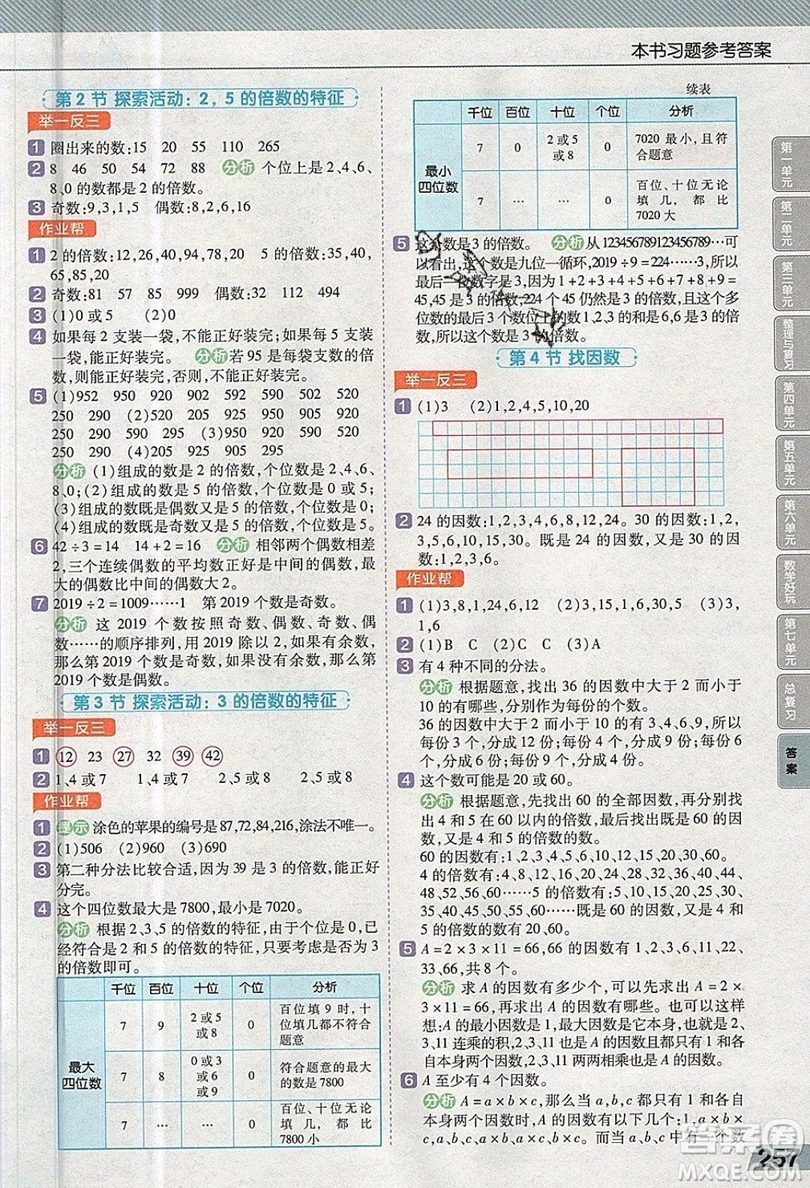 天星教育2019教材幫小學數(shù)學五年級上冊BSD北師大版參考答案