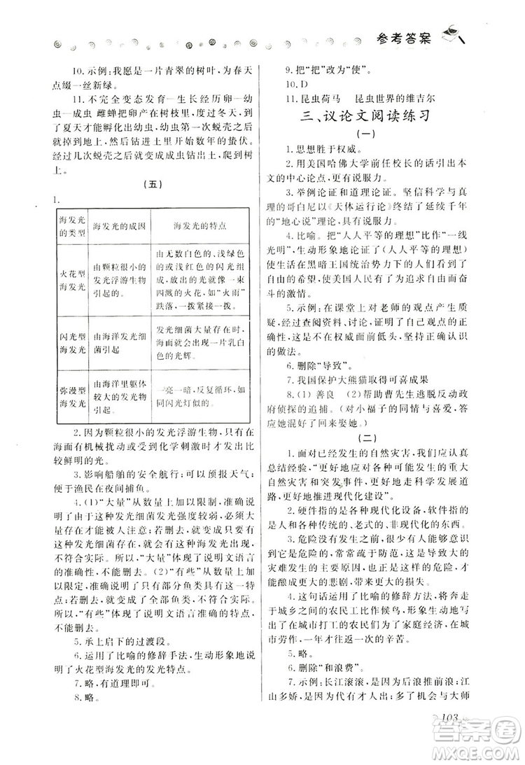 大連理工大學(xué)出版社2019假期伙伴語文閱讀七年級暑假作業(yè)答案