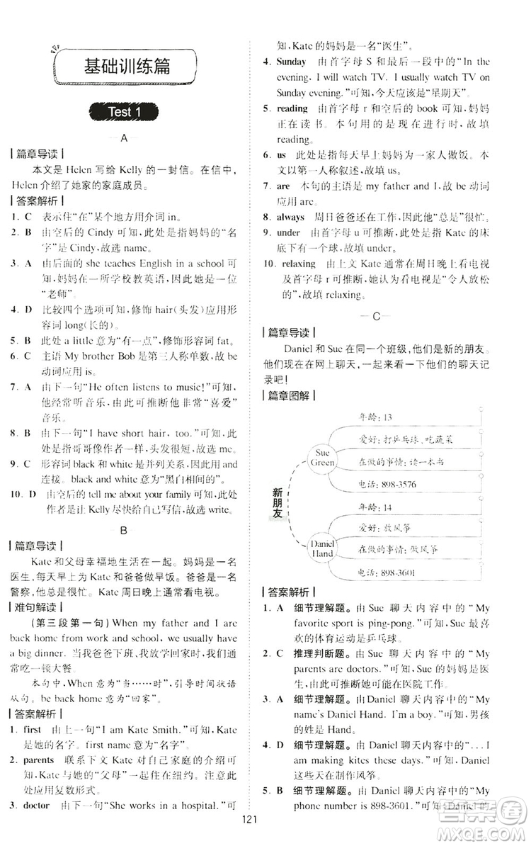 2019星火英語巔峰訓(xùn)練完形填空與閱讀理解220篇七年級答案