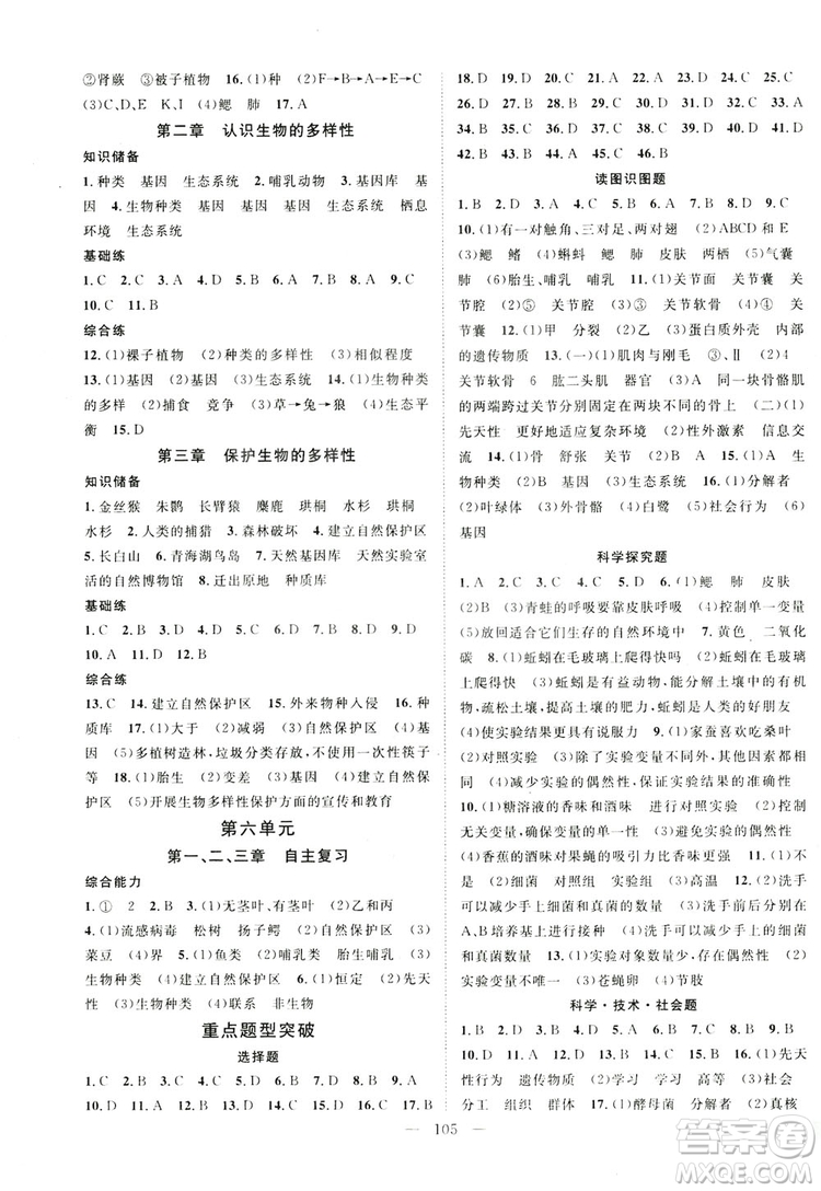 智慧萬羽2019名師學(xué)案分層進(jìn)階學(xué)習(xí)八年級生物上冊答案