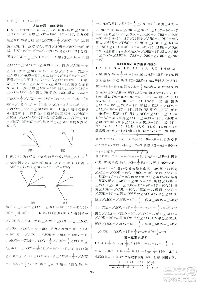 智慧萬羽2019名師學案分層進階學習七年級數(shù)學上冊答案