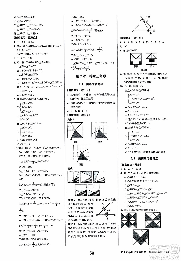 BBS系列2019年初中新學(xué)案優(yōu)化與提高數(shù)學(xué)八年級(jí)上冊(cè)A本參考答案