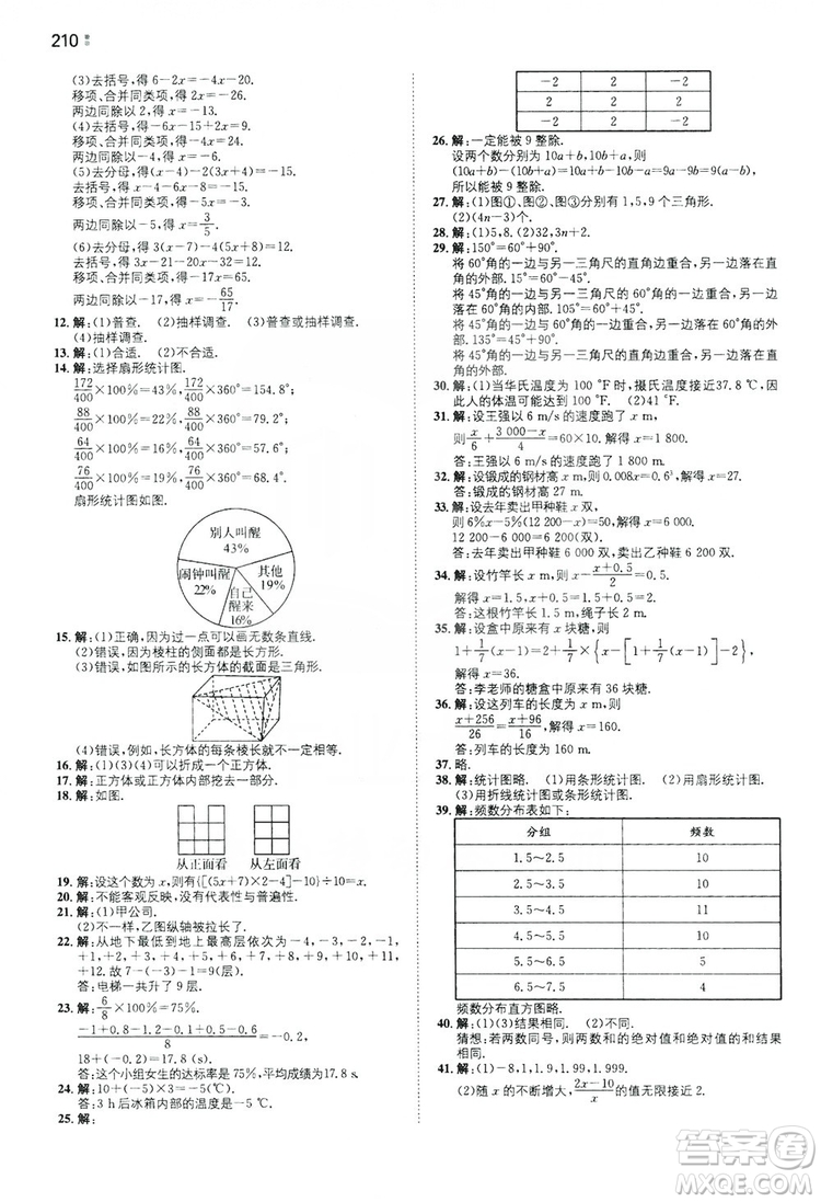 湖南教育出版社2020一本同步訓(xùn)練七年級(jí)上冊(cè)初中數(shù)學(xué)北師大版答案