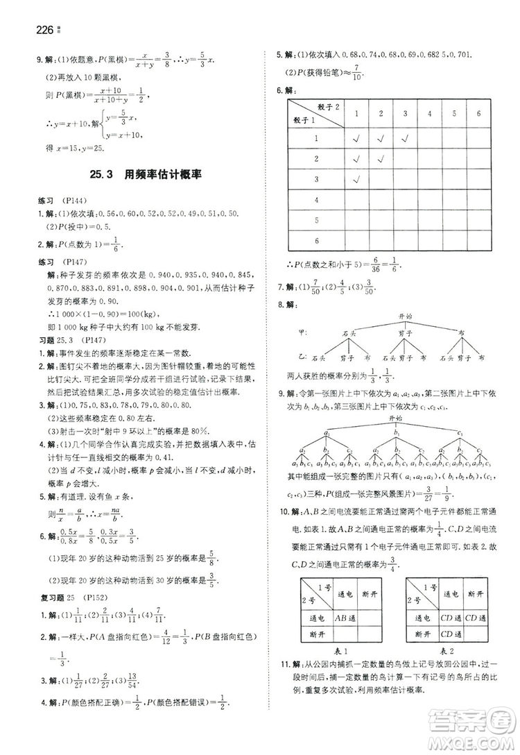 湖南教育出版社2020一本同步訓(xùn)練九年級(jí)數(shù)學(xué)上冊(cè)人教大版答案