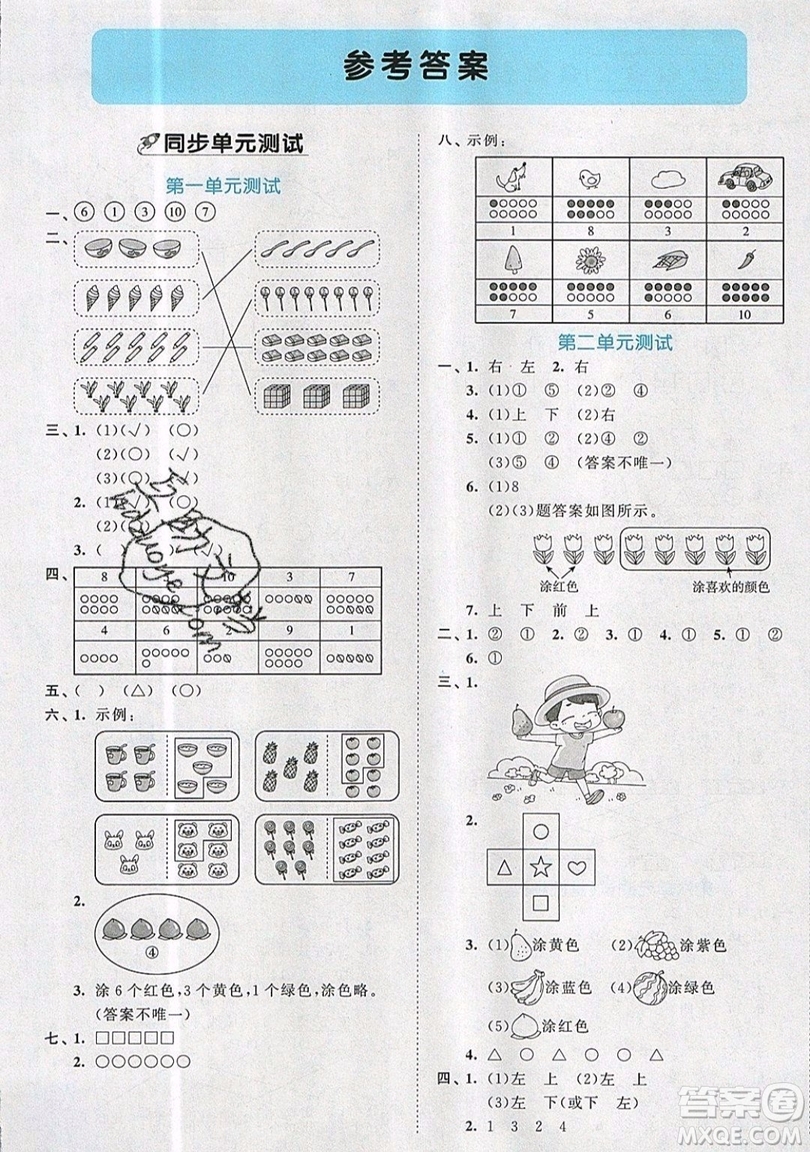 西安出版社小兒郎2019曲一線53全優(yōu)卷小學數(shù)學一年級上冊人教RJ版答案