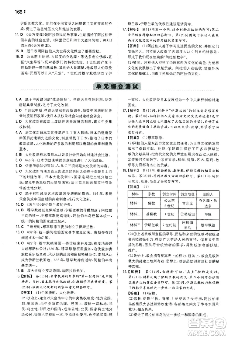 湖南教育出版社2020一本同步訓(xùn)練9年級(jí)初中歷史人教版上冊(cè)答案