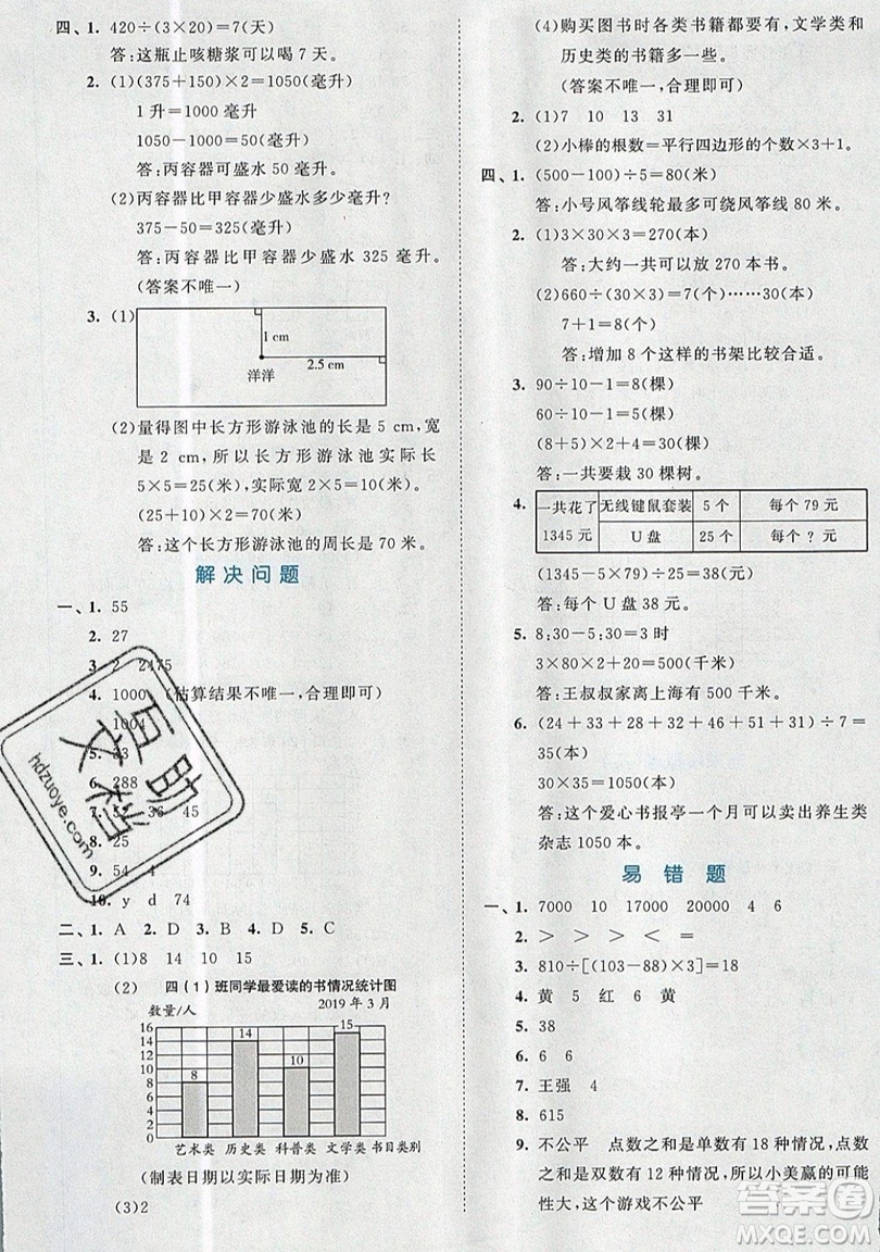 西安出版社小兒郎2019曲一線53全優(yōu)卷小學數(shù)學四年級上冊蘇教SJ版參考答案