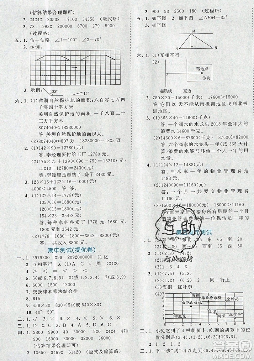 西安出版社小兒郎2019曲一線53全優(yōu)卷小學數(shù)學四年級上冊北師大BSD版答案