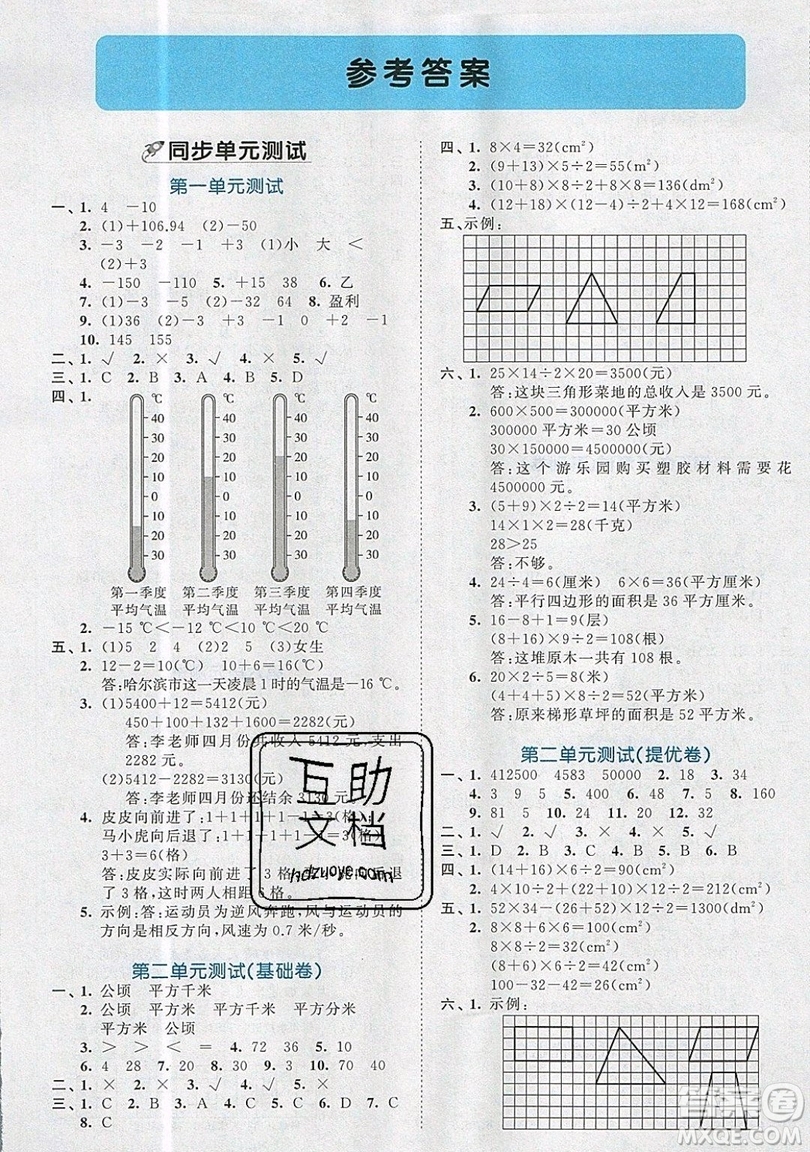 西安出版社小兒郎2019曲一線53全優(yōu)卷小學(xué)數(shù)學(xué)五年級上冊蘇教SJ版參考答案