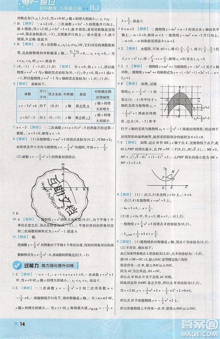 天星教育2020版初中數(shù)學(xué)一遍過九年級(jí)上RJ版人教版參考答案