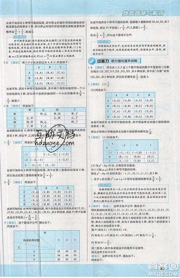 天星教育2020版初中數(shù)學(xué)一遍過九年級(jí)上RJ版人教版參考答案