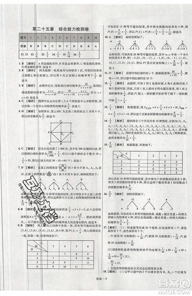 天星教育2020版初中數(shù)學(xué)一遍過九年級(jí)上RJ版人教版參考答案