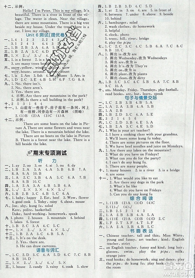 西安出版社小兒郎2019曲一線53全優(yōu)卷小學(xué)英語(yǔ)五年級(jí)上冊(cè)人教PR版參考答案