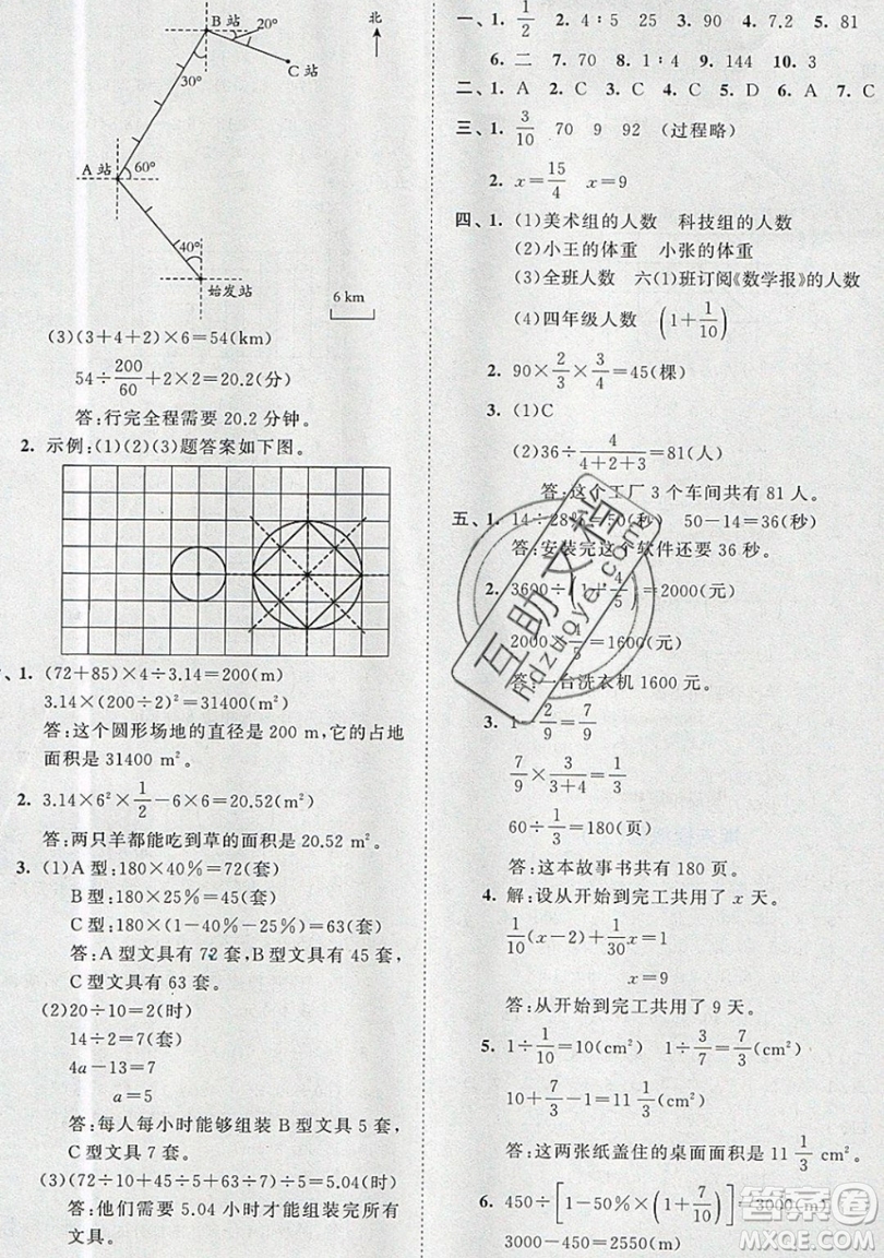 西安出版社小兒郎2019曲一線53全優(yōu)卷小學(xué)數(shù)學(xué)六年級上冊人教RJ版答案