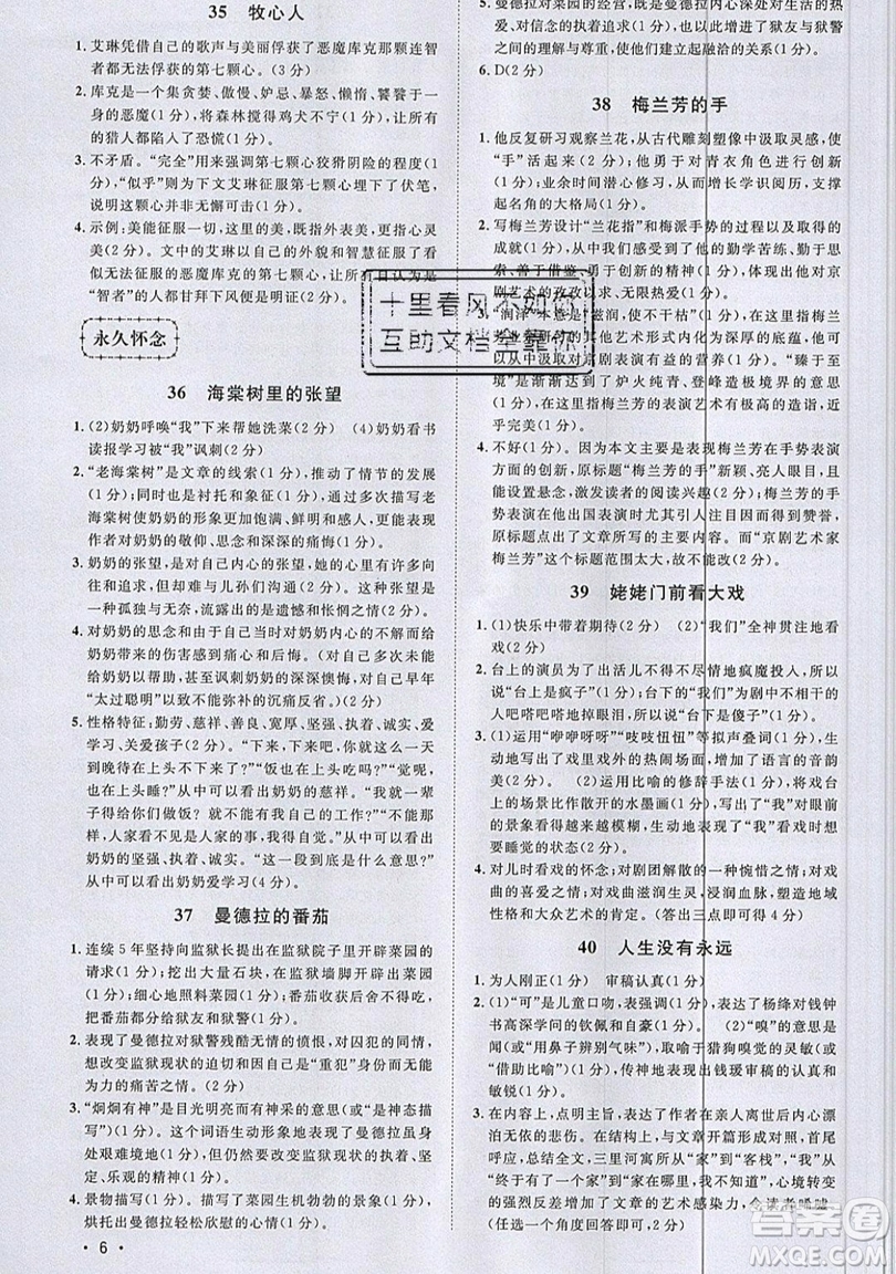 江西教育出版社2019宇軒圖書新概念閱讀現(xiàn)代文拓展訓(xùn)練七年級參考答案