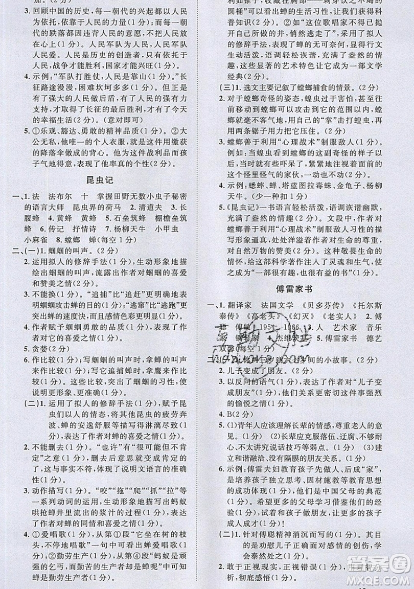 江西教育出版社2019宇軒圖書新概念閱讀現(xiàn)代文拓展訓(xùn)練八年級參考答案