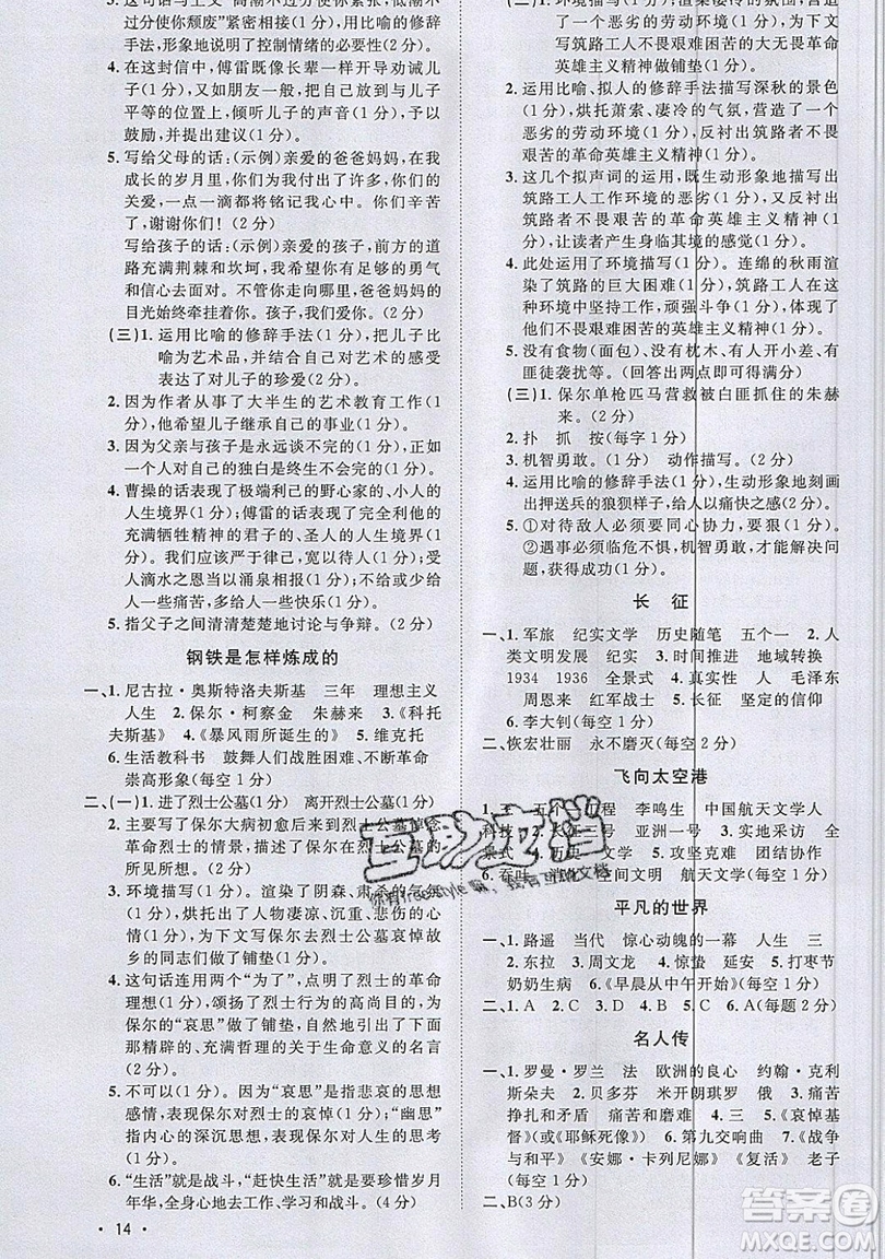 江西教育出版社2019宇軒圖書新概念閱讀現(xiàn)代文拓展訓(xùn)練八年級參考答案