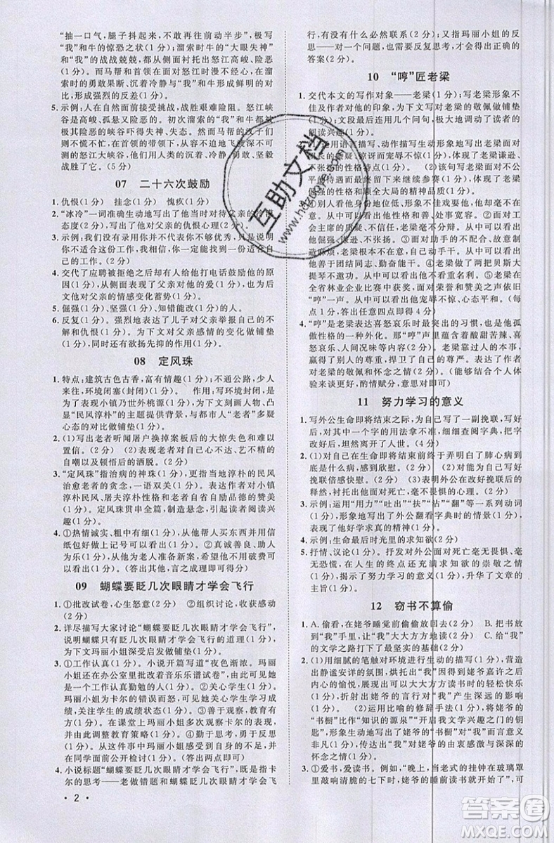 江西教育出版社2019宇軒圖書(shū)新概念閱讀現(xiàn)代文拓展訓(xùn)練中考專版參考答案