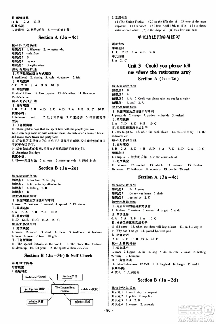 導(dǎo)與練2020版英語練案課時作業(yè)本九年級上冊人教版參考答案