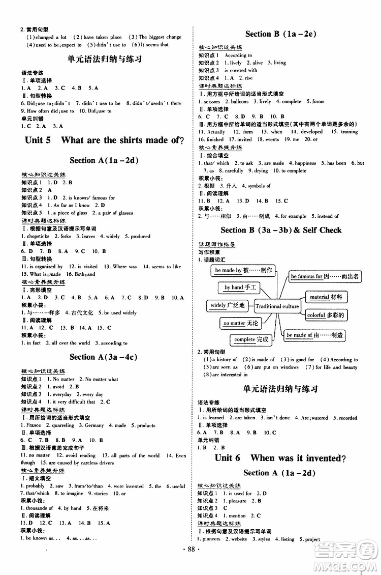 導(dǎo)與練2020版英語練案課時作業(yè)本九年級上冊人教版參考答案