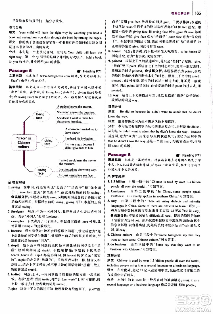 曲一線2020版53英語八年級(jí)通用版英語完形填空與閱讀理解150+50篇參考答案