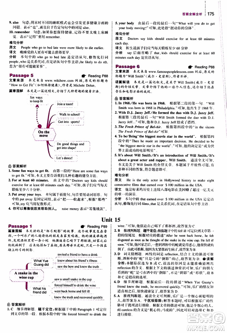 曲一線2020版53英語八年級(jí)通用版英語完形填空與閱讀理解150+50篇參考答案