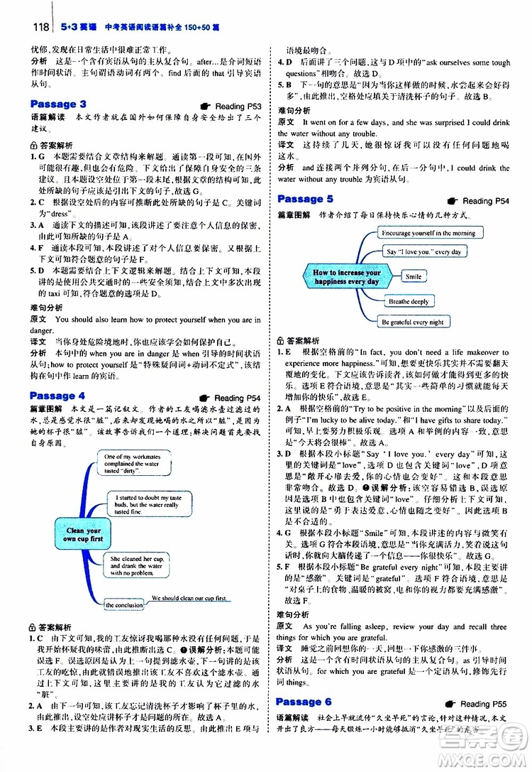 曲一線2020版53英語九年級(jí)中考英語閱讀語篇補(bǔ)全參考答案