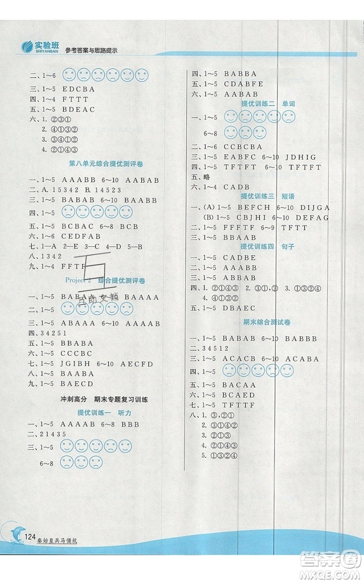 江蘇人民出版社春雨教育2019秋實驗班提優(yōu)訓(xùn)練一年級英語上冊YL譯林版參考答案