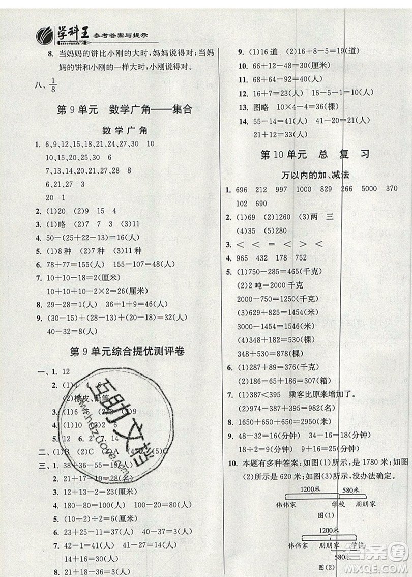 江蘇人民出版社春雨教育2019秋實驗班提優(yōu)訓(xùn)練三年級數(shù)學(xué)上冊RMJY人教版參考答案