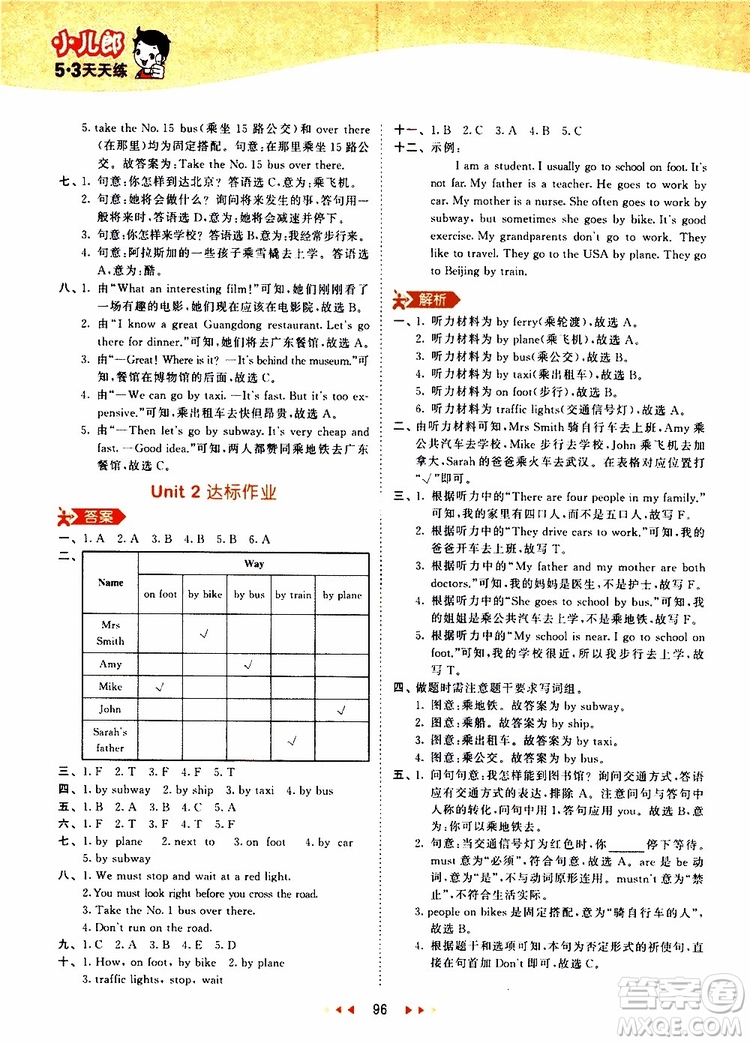 小兒郎2019年53天天練小學(xué)英語六年級上冊人教版RP參考答案