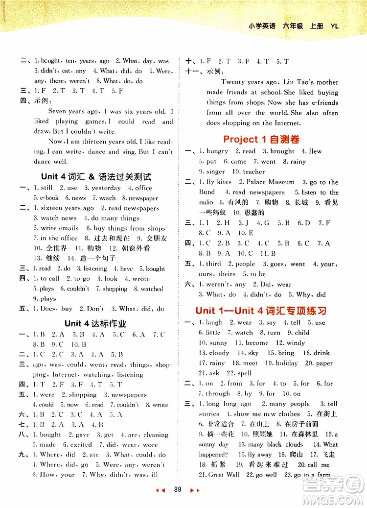 小兒郎2019年53天天練小學(xué)英語(yǔ)六年級(jí)上冊(cè)YL譯林版參考答案