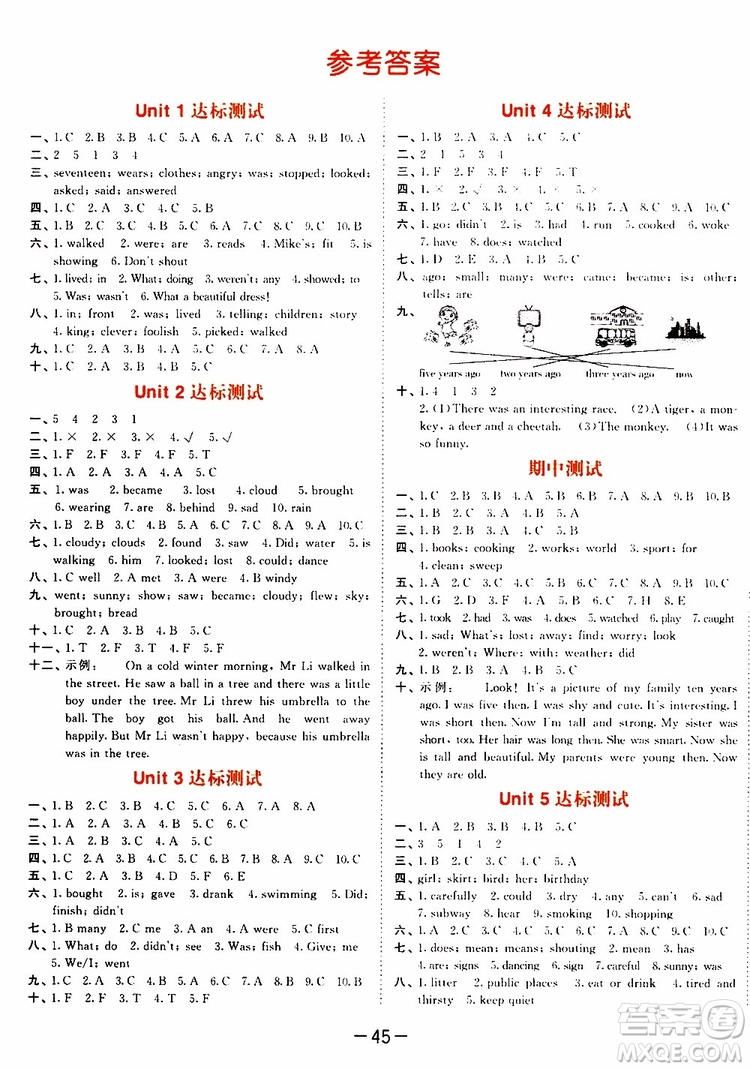 小兒郎2019年53天天練小學(xué)英語(yǔ)六年級(jí)上冊(cè)YL譯林版參考答案