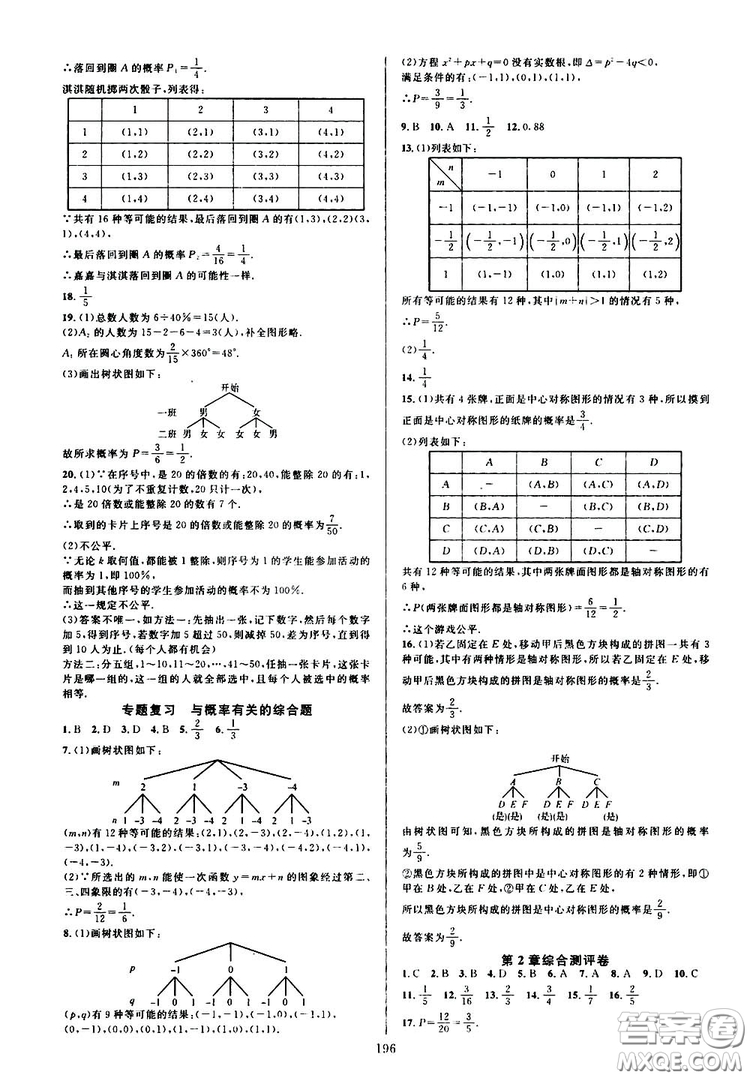 學(xué)林驛站2019全優(yōu)方案夯實(shí)與提高九年級數(shù)學(xué)浙教版全一冊答案