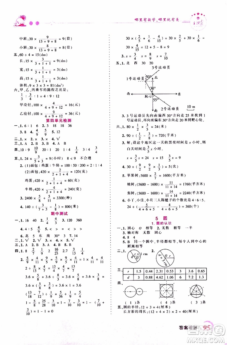 2019秋王朝霞創(chuàng)維新課堂小學(xué)六年級(jí)上冊(cè)數(shù)學(xué)RJ人教版參考答案