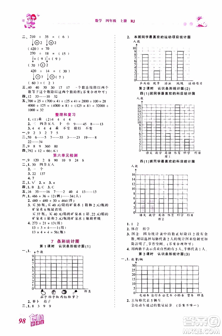 2019秋王朝霞創(chuàng)維新課堂小學四年級上冊數(shù)學RJ人教版參考答案