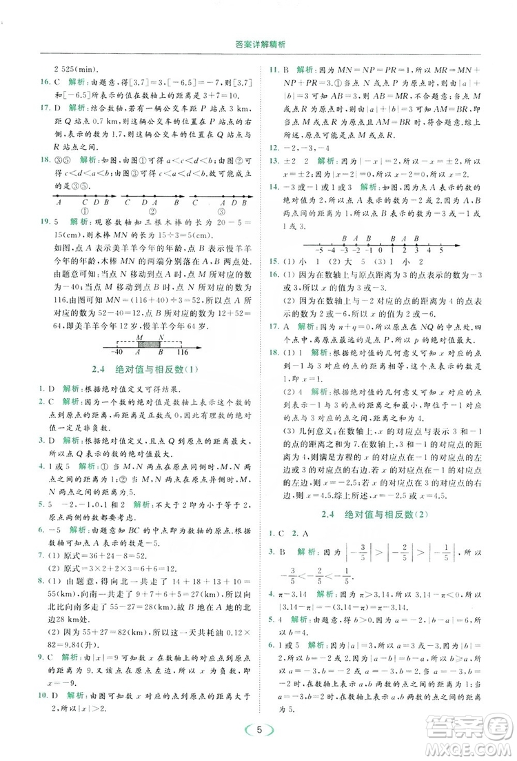 云南美術(shù)出版社2019亮點給力提優(yōu)課時作業(yè)本七年級數(shù)學(xué)上冊蘇教版答案