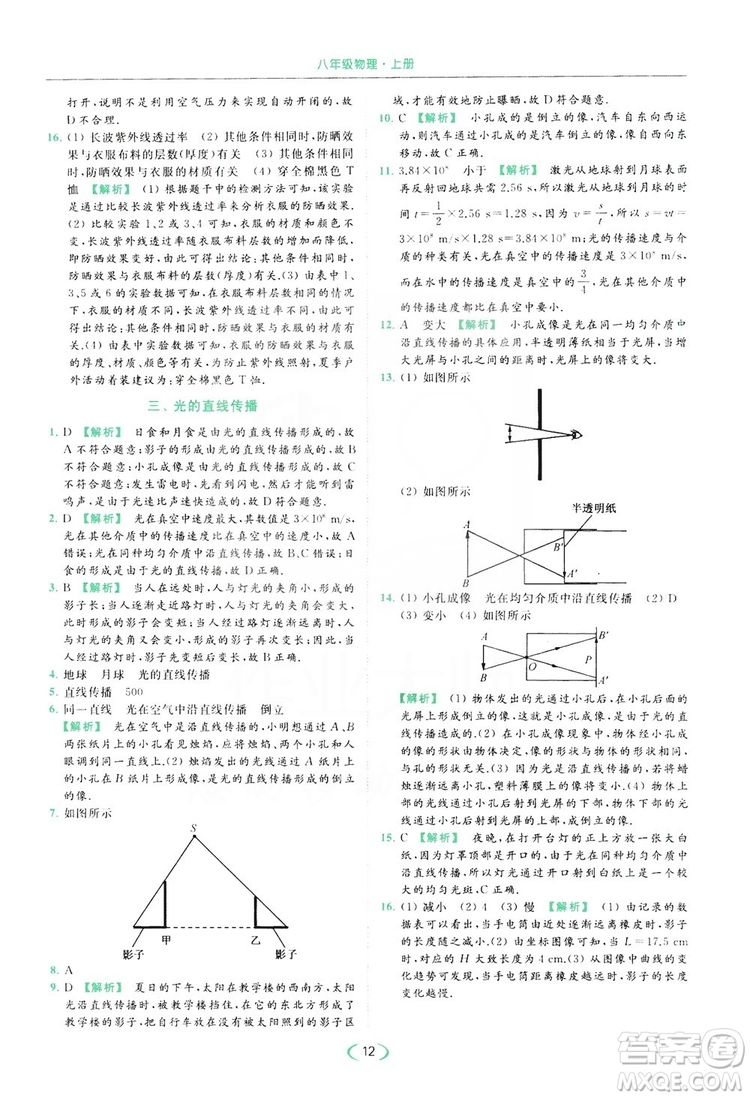 云南美術(shù)出版社2019亮點(diǎn)給力提優(yōu)課時(shí)作業(yè)本8年級(jí)物理上冊(cè)蘇科版答案