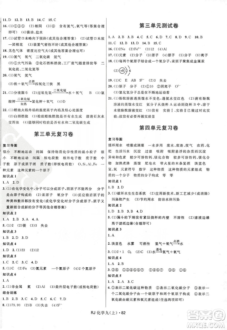 2019奪冠百分百初中優(yōu)化測試卷九年級化學(xué)人教版上冊答案