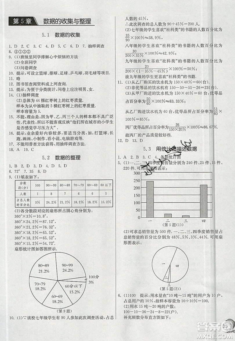 江蘇人民出版社春雨教育2019秋實驗班提優(yōu)訓(xùn)練七年級數(shù)學(xué)上冊滬科版SHKJ參考答案