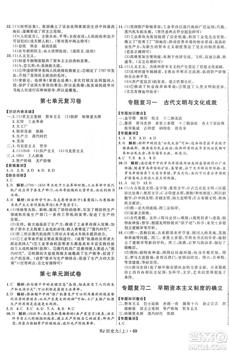 2019奪冠百分百初中優(yōu)化測試卷九年級歷史人教版上冊答案