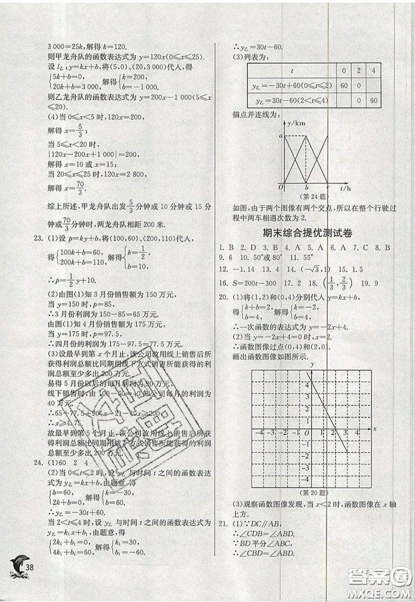 江蘇人民出版社春雨教育2019秋實驗班提優(yōu)訓(xùn)練八年級數(shù)學(xué)上冊JSKJ蘇科版參考答案