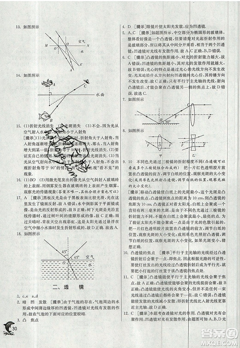 江蘇人民出版社春雨教育2019秋實(shí)驗(yàn)班提優(yōu)訓(xùn)練八年級(jí)物理上冊(cè)JSKJ蘇教版參考答案