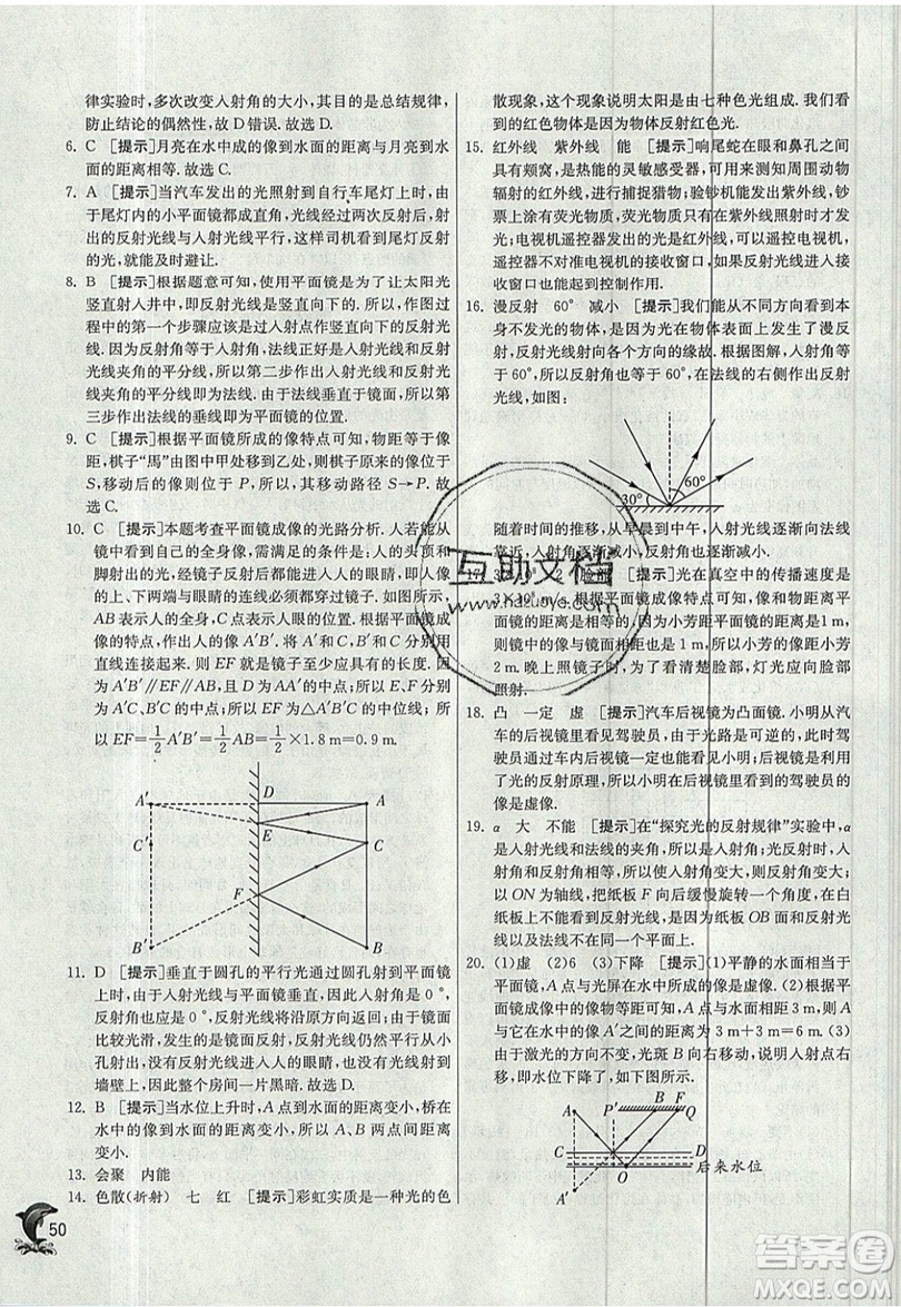 江蘇人民出版社春雨教育2019秋實(shí)驗(yàn)班提優(yōu)訓(xùn)練八年級(jí)物理上冊(cè)JSKJ蘇教版參考答案