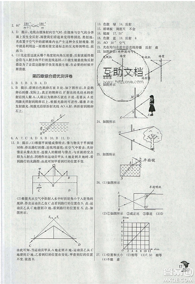 江蘇人民出版社春雨教育2019秋實(shí)驗(yàn)班提優(yōu)訓(xùn)練八年級(jí)物理上冊(cè)RMJY人教版參考答案