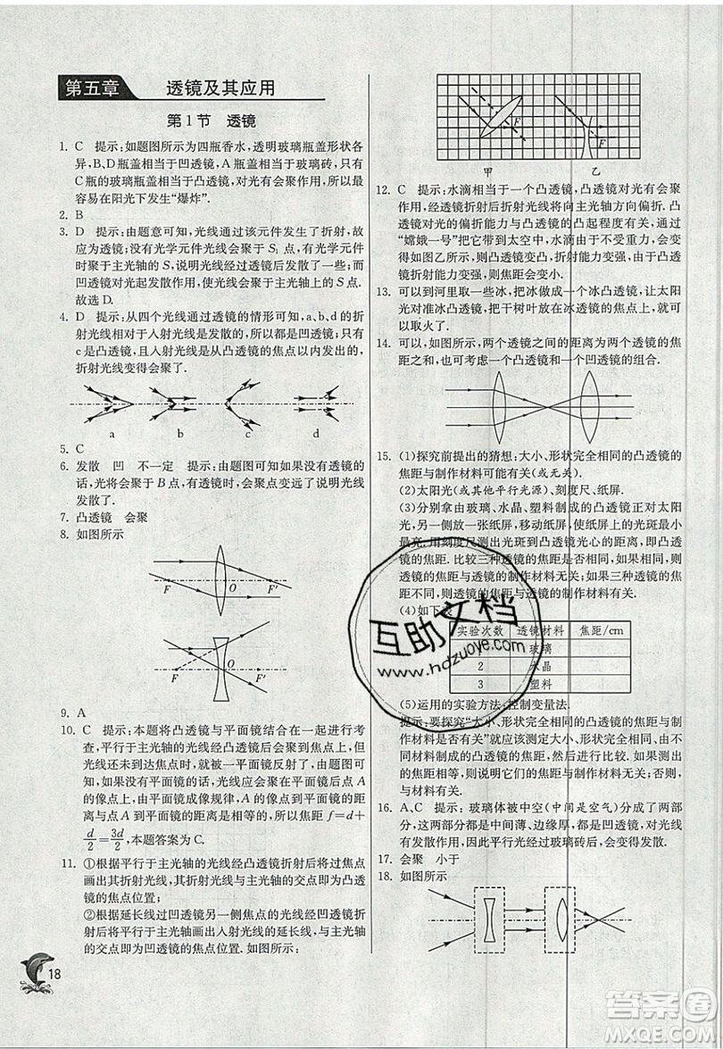 江蘇人民出版社春雨教育2019秋實(shí)驗(yàn)班提優(yōu)訓(xùn)練八年級(jí)物理上冊(cè)RMJY人教版參考答案