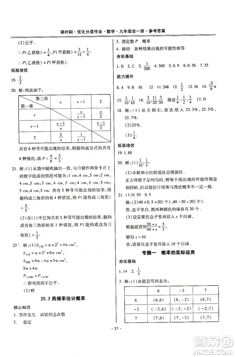 馳逐文化2019課時刷優(yōu)化分層作業(yè)九年級數(shù)學(xué)全一冊答案