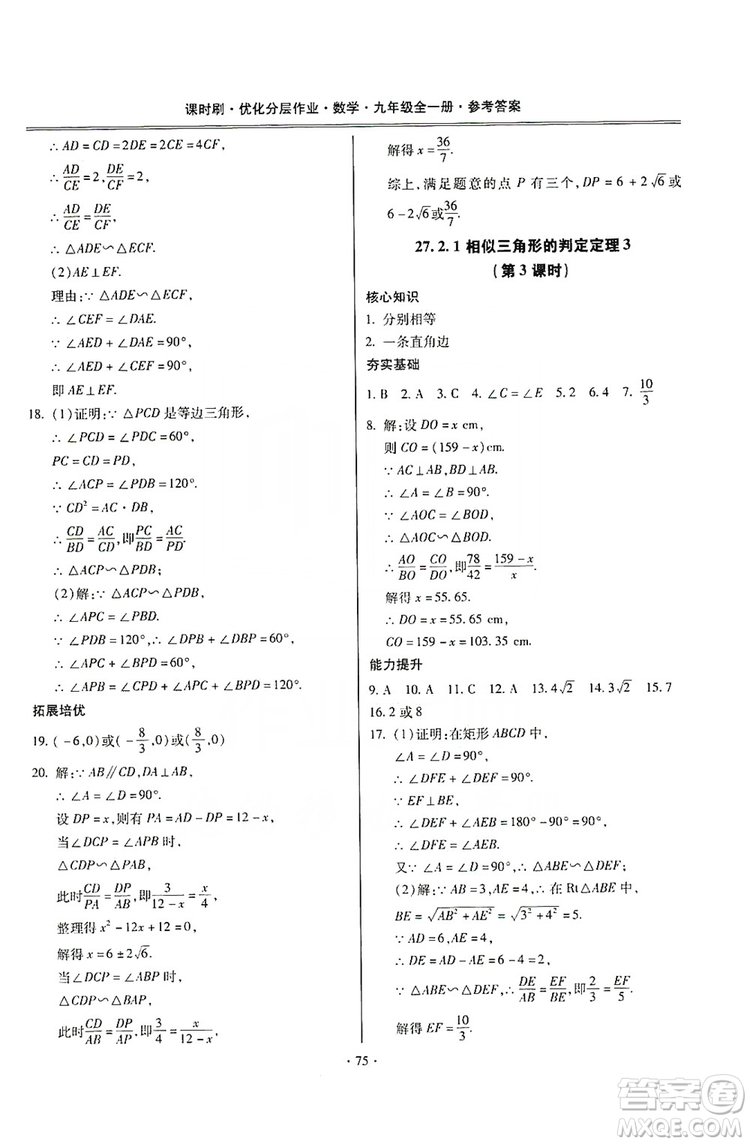 馳逐文化2019課時刷優(yōu)化分層作業(yè)九年級數(shù)學(xué)全一冊答案